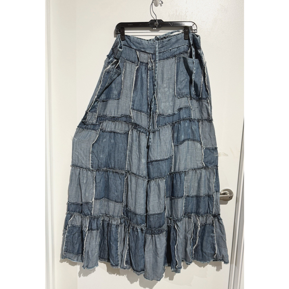 NWT Jaded Gypsy Distressed Patchwork Denim Tencel tiered Palazzo Pants Size L/X - Picture 2 of 16
